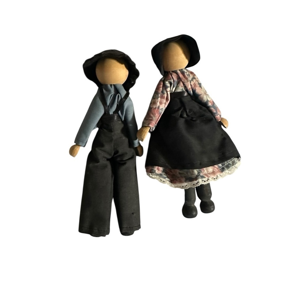 Vintage Amish Handcrafted Cloth Dolls in Black and Blue